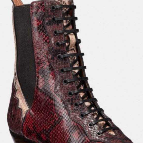 Coach Lace Up Bootie With Patchwork Snake NEW - Picture 6 of 9